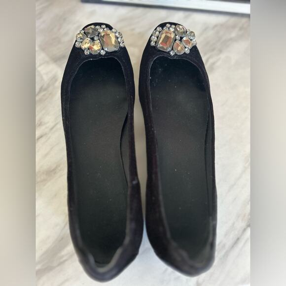 Talbots Black Velvet & Grey Rhinestone Ballet Flat - Picture 1 of 8
